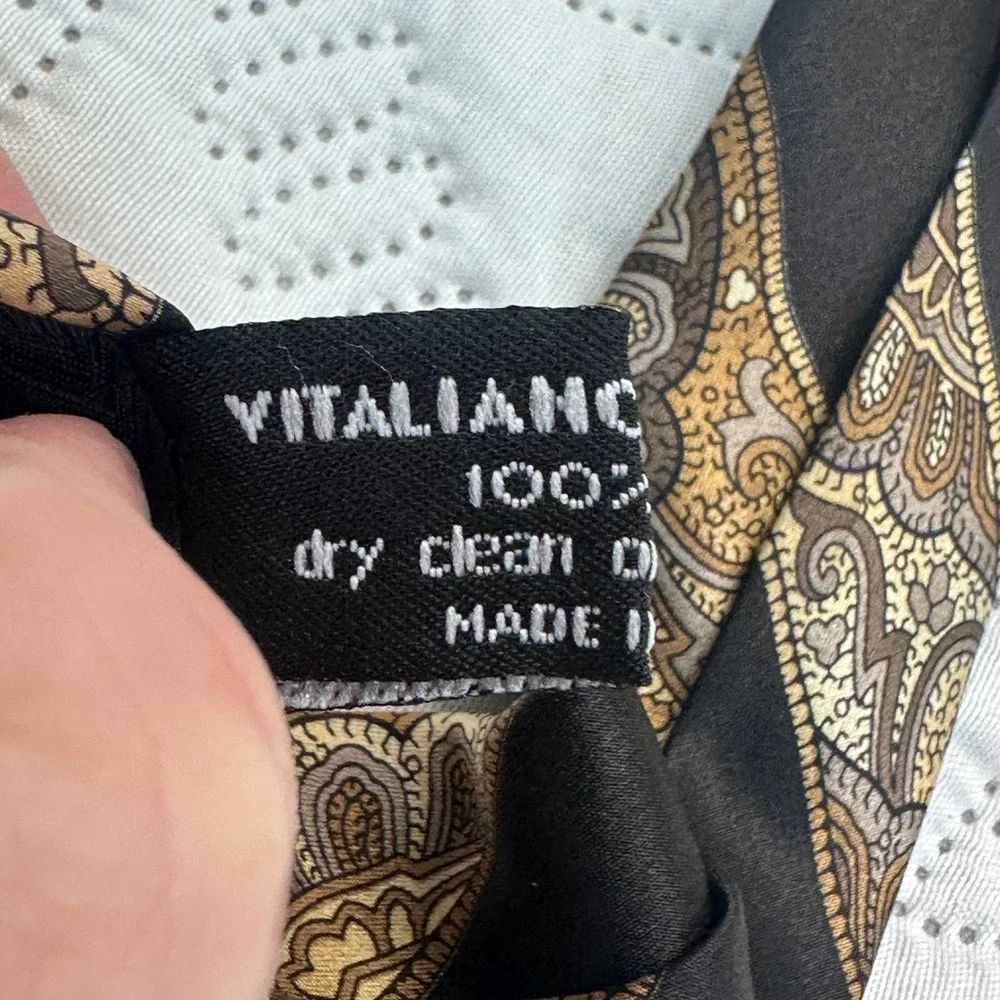 Vitaliano Pancaldi Italy Silk Tie Black Gold Paisley Diagonal Stripe Mens